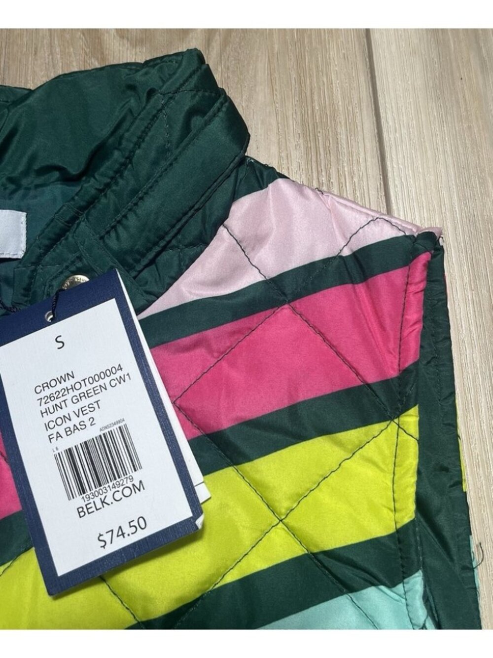 NWT Crown & Ivy Green Striped Quilted Puffer Vest - Women Size Small - Picture 4 of 9